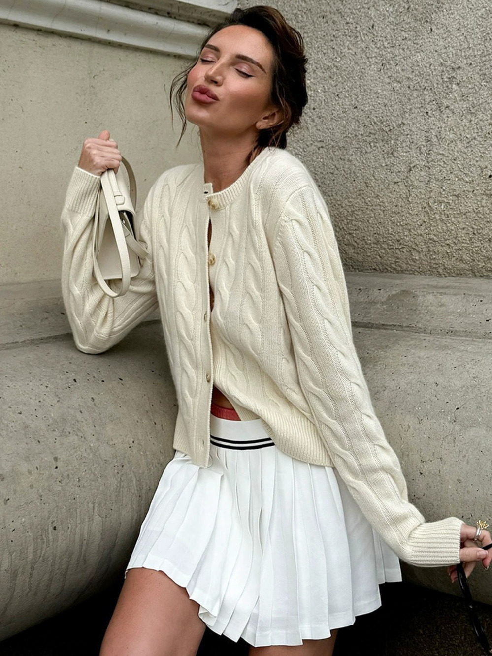 Zara Autumn Winter Knitted Cardigan Round Neck Button Cable Knit Soft Sweater
